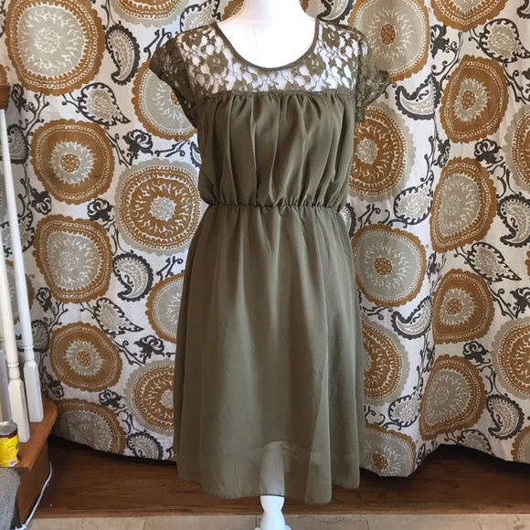 Olive Illusion Dress - Picture 2 of 6